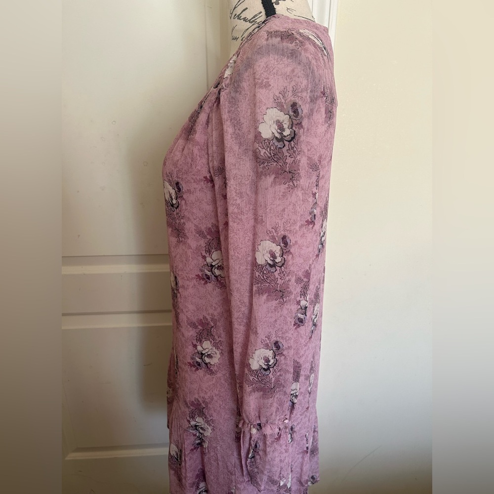 PAIGE Mauve Floral V-Neck Silk Dress - Picture 3 of 6